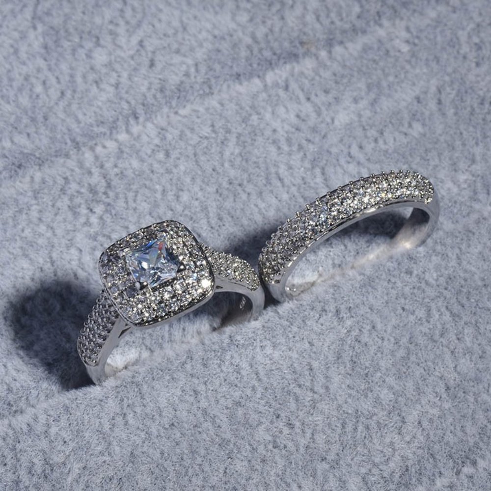 *NEW 925 Sterling Silver Princess Halo Ring Set - Picture 5 of 10